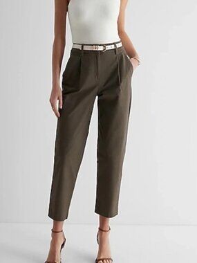 NEW Express High Waisted Pleated Ankle Chino Pants Olive Green Sz 6 Workwear